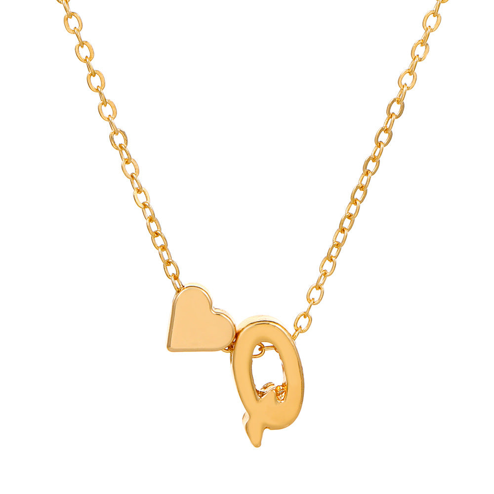 Wholesale love 26 English letters creative heart-shaped short clavicle chain